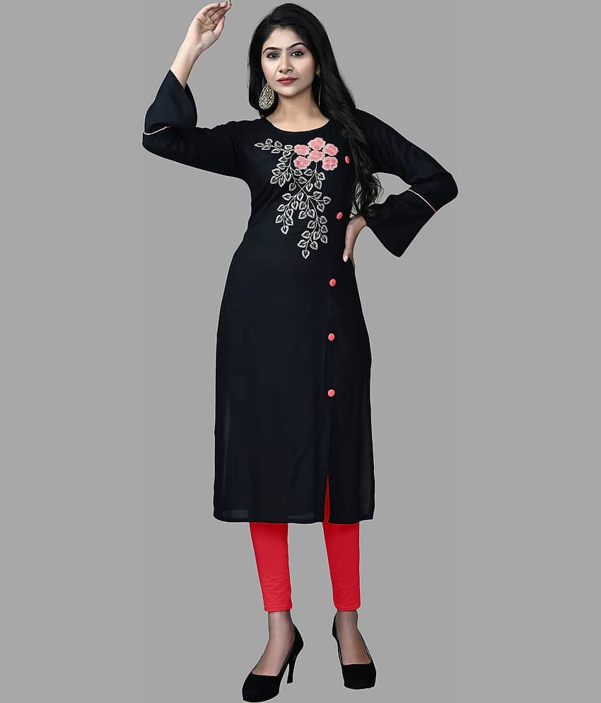 HAYA - Black Rayon Women's Front Slit Kurti ( Pack of 1 )