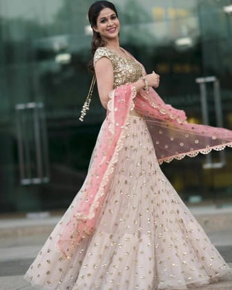 Beautiful Off White Color Embroidered Semi-stitched Party Wear Lehenga Choli