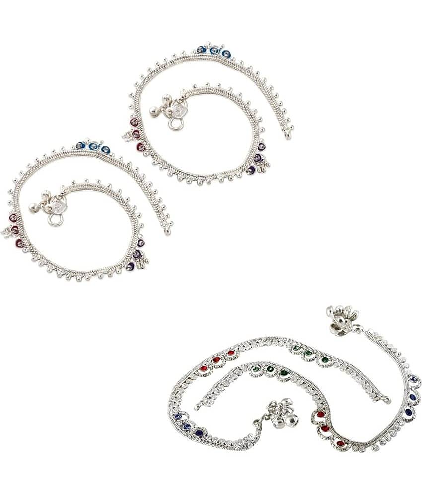 HEER COLLECTION - Silver Anklets ( Pack of 2 )