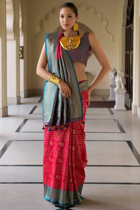 Pink Woven Silk Saree