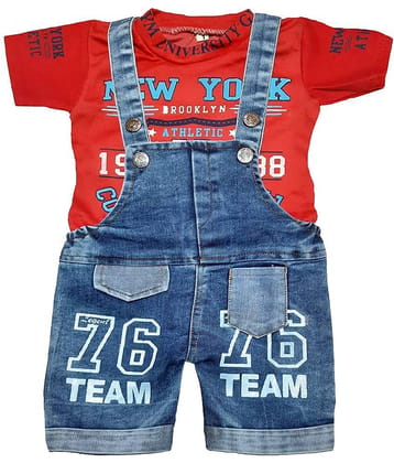 LITTLE PANDA Unisex for Baby Hoisery Dungaree Sets ( Red )