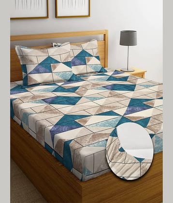 SHOMES Cotton Abstract Fitted 1 Bedsheet with 2 Pillow Covers ( Double Bed ) - Green