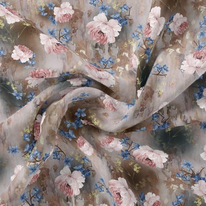 Oil Painted Cool Tiny Magnolia Digital Printed Fabric - Weightless-Polyester / Weightless / 110 CM | 43 Inch