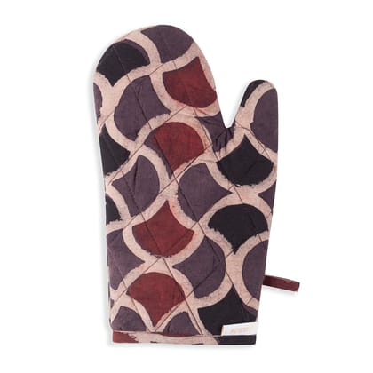 Baking Gloves - Ajrakh-10.5 Inches x 5 Inches x 6 Inches / Dark Brown / Maroon / 100% Cotton