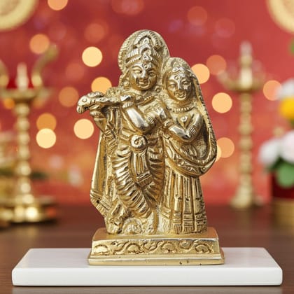 Brass Radha Krishna God Idol - Traditional Home Temple Statue, Height : 2.6 Inch (BSMAS1007 B)
