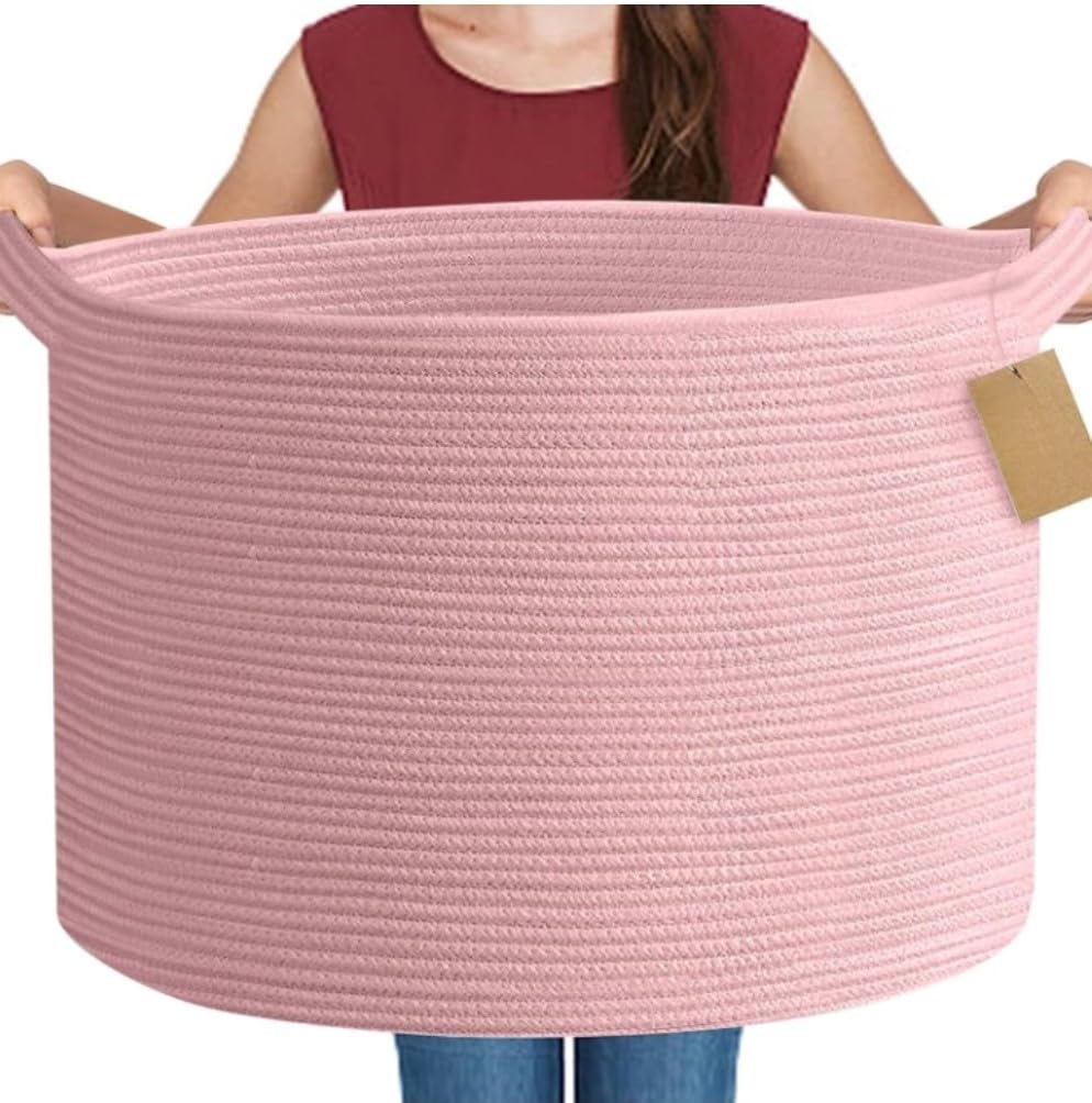 Generic Cotton Pack Of_1 14x12 Inch Storage Basket For Clothes With Out Lid (Pink)-PID66453