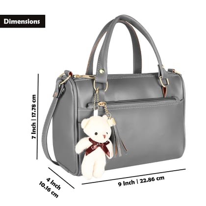Grey Luxurious Faux Leather Handbag With Teddy Bear For Women And Girls HB19