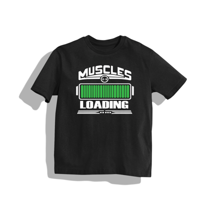 Muscles loading- Round Neck Drop Shoulder Graphic Printed Oversized Cotton T-shirt-S / Black