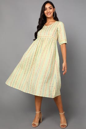 Cream Cotton Striped Midi Dress VD1230