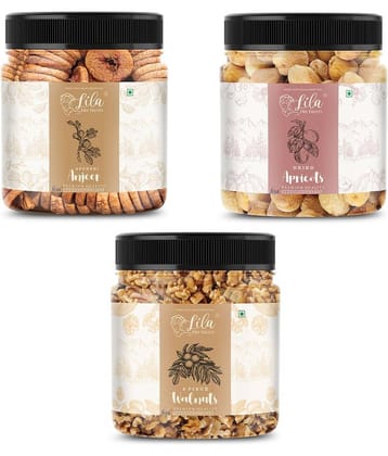 Lila Dry Fruits Figs (100gm),Walnut(100gm) & Apricot(100 gm) Combo | Kaju Akhrot Khubani Combo
