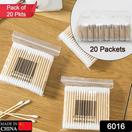 Eco-Friendly Bamboo Cotton Swabs with Wooden Handles (Pack of 20)