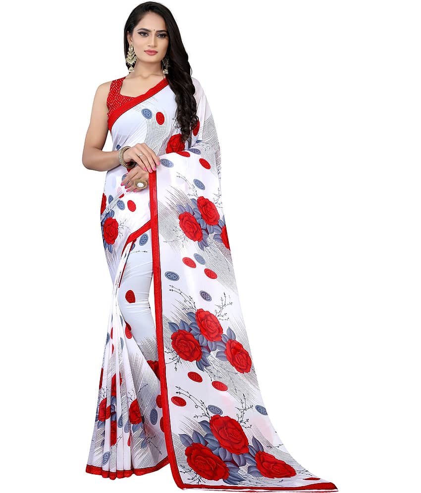 LEELAVATI Georgette Printed Saree With Unstitched Blouse Piece ( Multicolor )