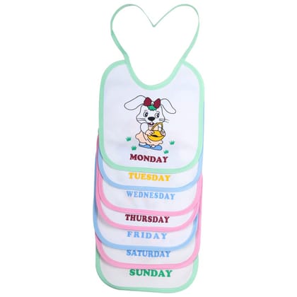 FAIRBIZPS Soft Cotton Baby Bibs Washable Waterproof 7 Days Printed Baby Bibs Apron for Baby Feeding (Pack of 7)