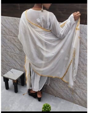 Pure Chanderi Chikan Dupatta ( Dyeable)