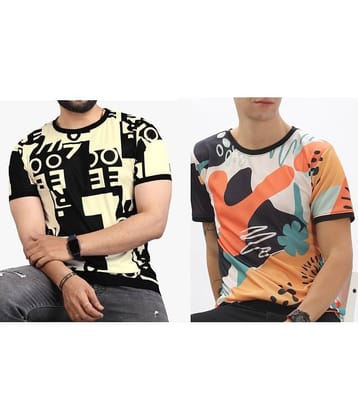 FABRIPPLE Polyester Regular Fit Printed Half Sleeves Men's Round T-Shirt - Multicolor ( Pack of 1 )