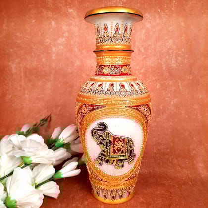 Flower Vase | Pots for Flowers - Marble - With Intricate Handwork, Rich Detailing And Elephant Design- For Tabletop, Living Room, Home & Office Decoration | Centerpiece for Table Decoration |Vase