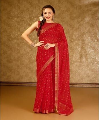 Women's Zomto Bandhani Saree with Unstitched Blouse (Red, 5-6 Mtrs)