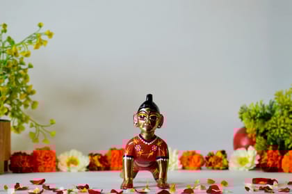 Goddess Radha kishori Balpan Color Statue (Color - Golden, Size - 4.5H *5L*2.5B) by Snova Enterprises