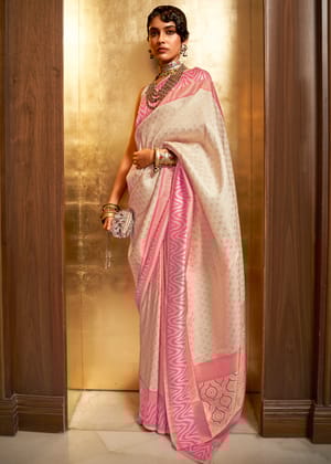 Croissant Beige Woven Banarasi Silk Saree