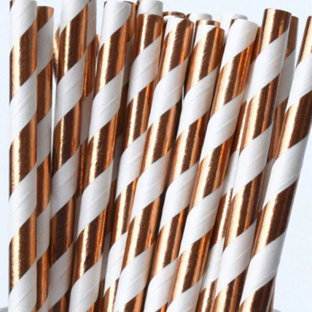Rose Gold & White Straws - 24PC - Party and Festive Needs | Buy online on ZillyBuy