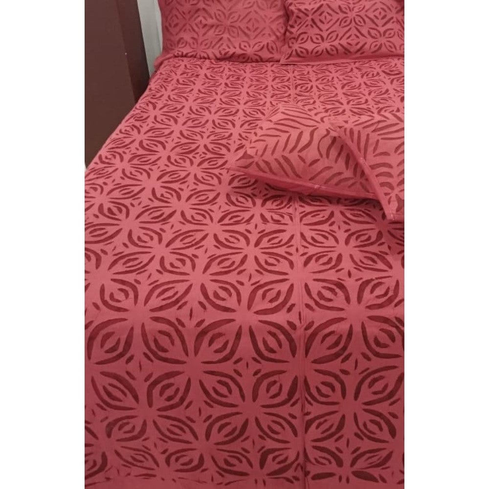 Handcrafted Red Elegant Applique King Size Bed Cover