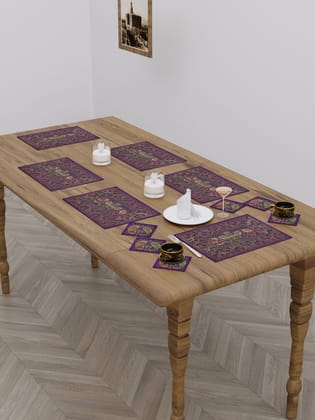 Banarasi Zari Set of 6 Placemats with 6 Coasters-Banarasi Zari / 6 Seater / Placemats & Coasters