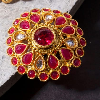 Rajwadi Inspired Pink Stones Finger Ring