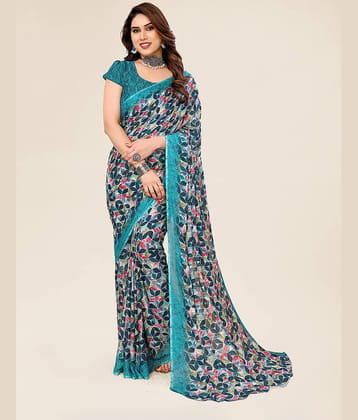 ANAND SAREES Georgette Printed Saree With Unstitched Blouse Piece ( Blue )