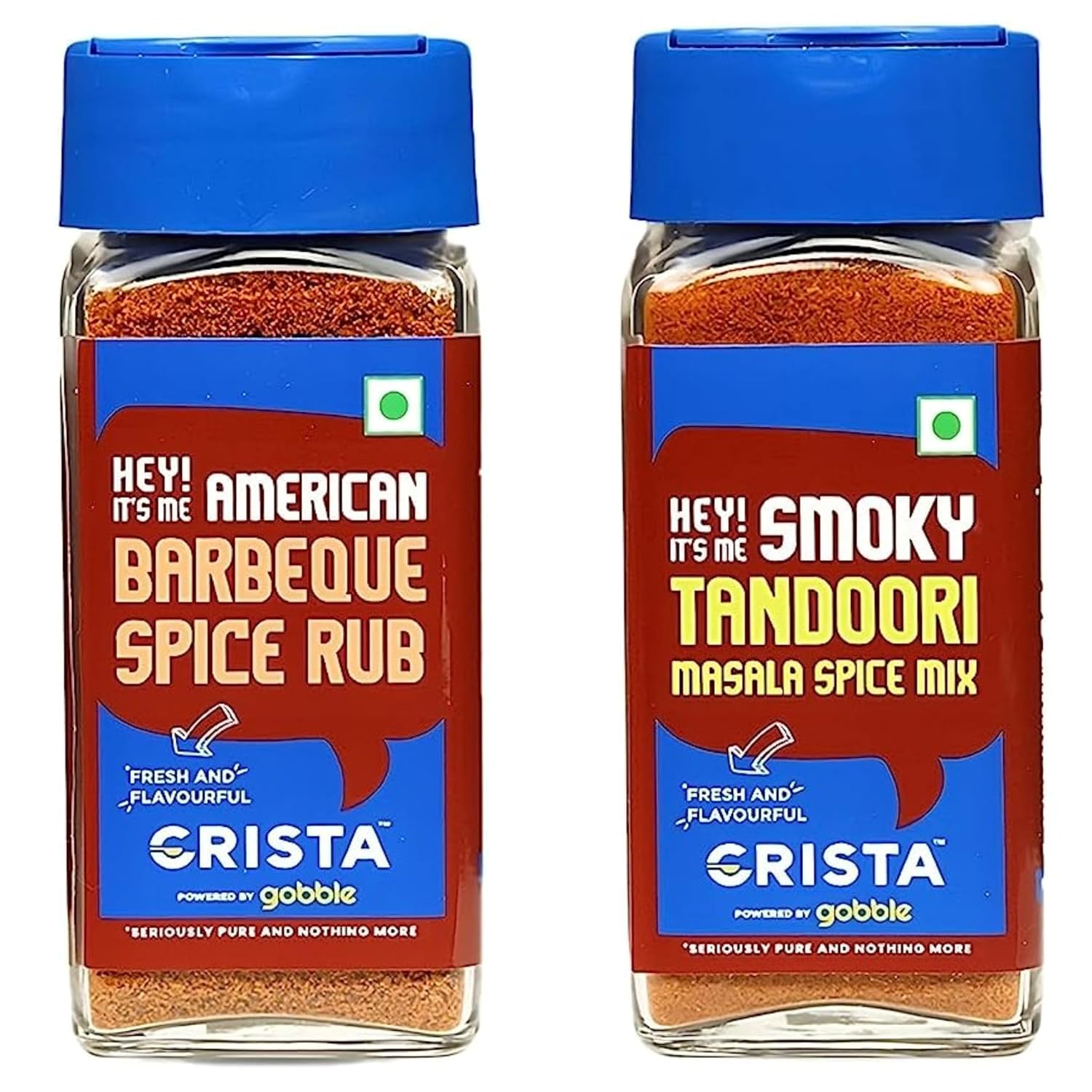 CRISTA Grill Rubs & Seasonings Combo Pack (Barbeque Spice Rub 50 gm & Tandoori Masala Spice Mix 45 gm) - Pack of 2