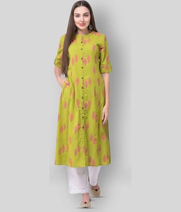 Pistaa - Green Cotton Women's Front Slit Kurti ( Pack of 1 )