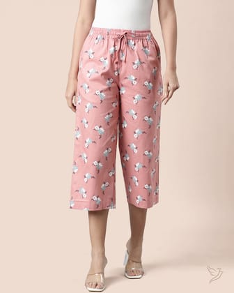 3/4 AOP Palazzo Pant - Peach-S / Peach