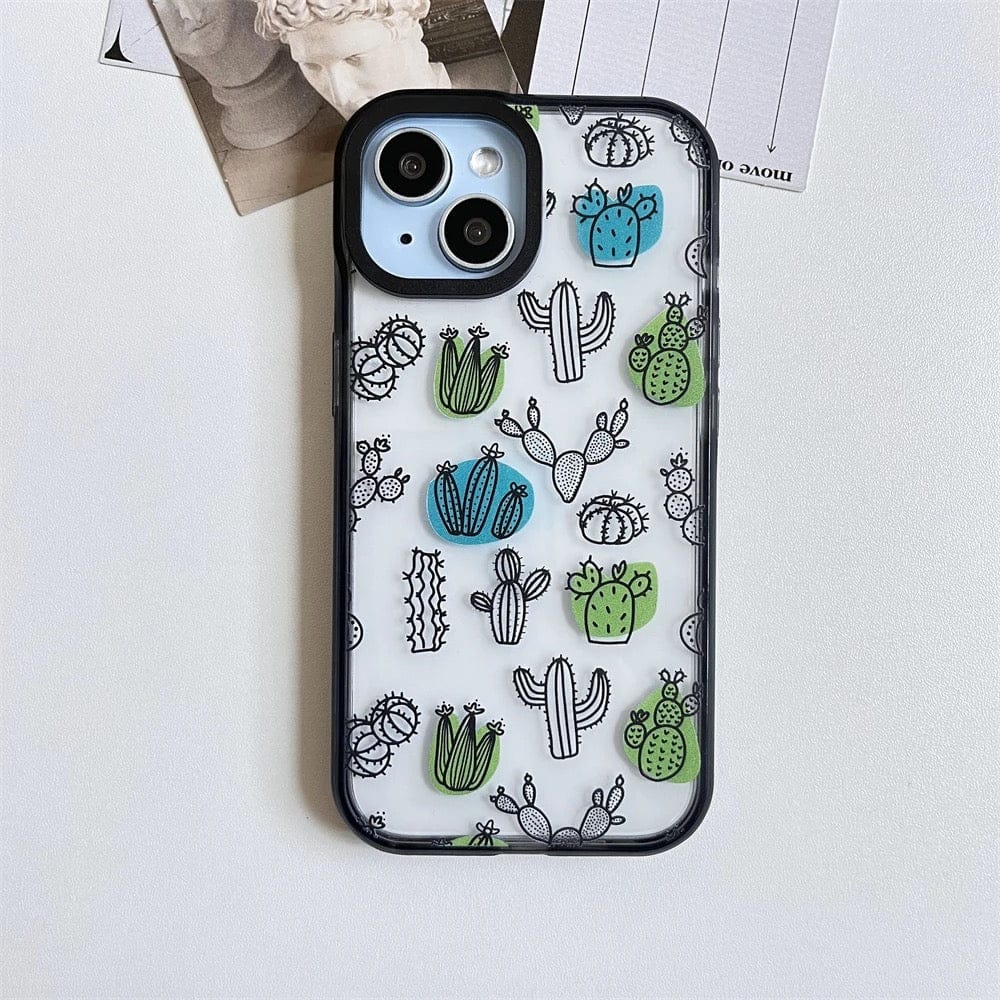 Cute Cactus Transparent Clear Bumper iPhone Hybrid Silicone Case-iPhone 12 / iPhone 12 Pro