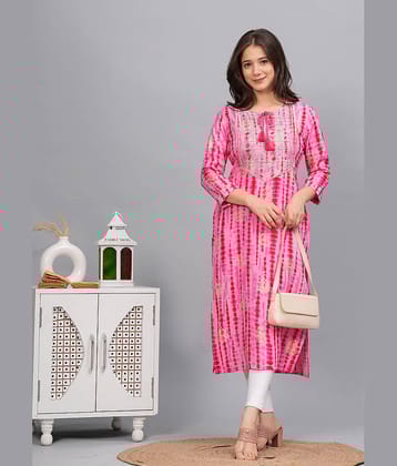 Kapadia Pack of 1 Rayon Printed Straight Women's Kurti - ( Pink )