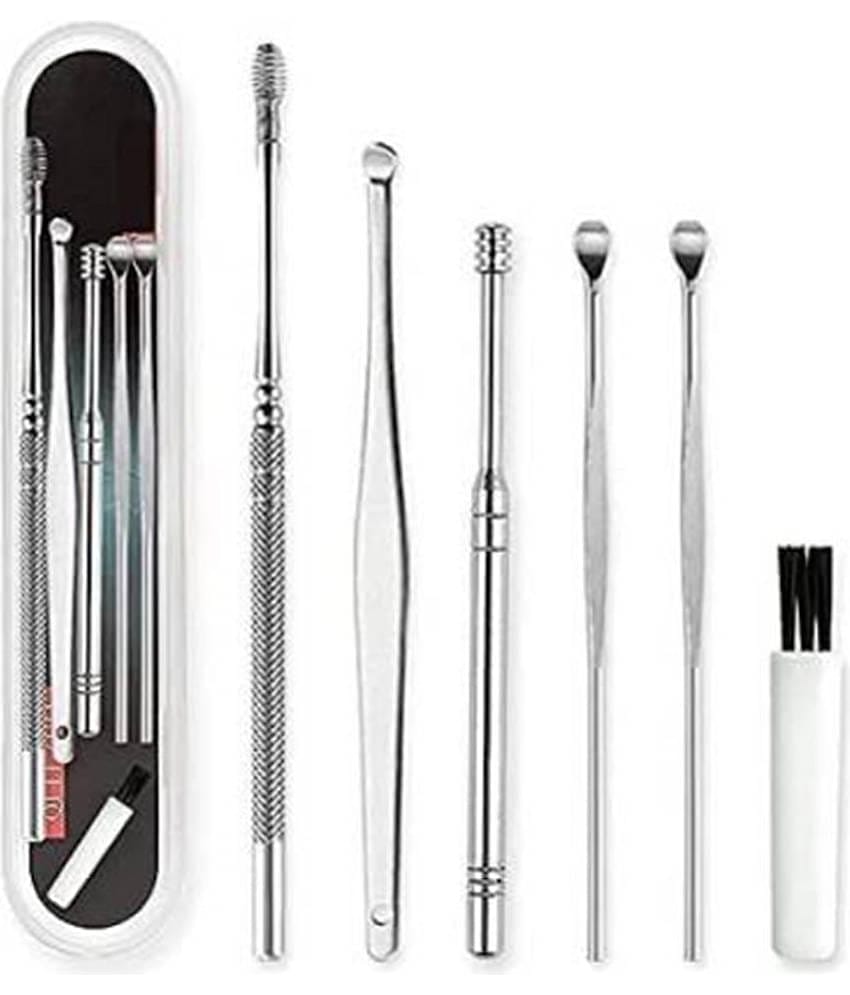 FSN 6 Pcs Ear Wax Cleaner, Ear Pick Earwax Removal Kit, Ear Cleansing Tool Set, Ear Curette Ear Wax Remover Tool with a Storage Box (Silver, 6pcs)