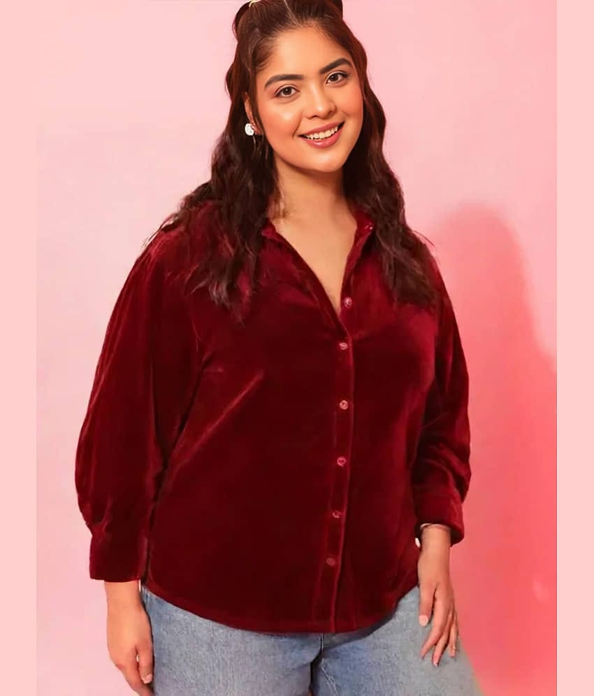 PLUS PARADISE Women Solid Velvet Shirt ( Maroon )