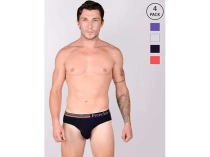 Frenchie Casuals 4000 Men Solid Cotton Briefs in Assorted Colours Pack of 4 - S