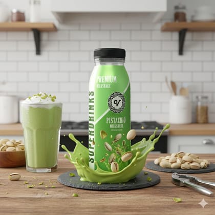 SUPERDRINKS Pistachio Milkshake | 180ml | Thick Milkshake | Pista Milkshake | Ready to Drink (Pack of 4)