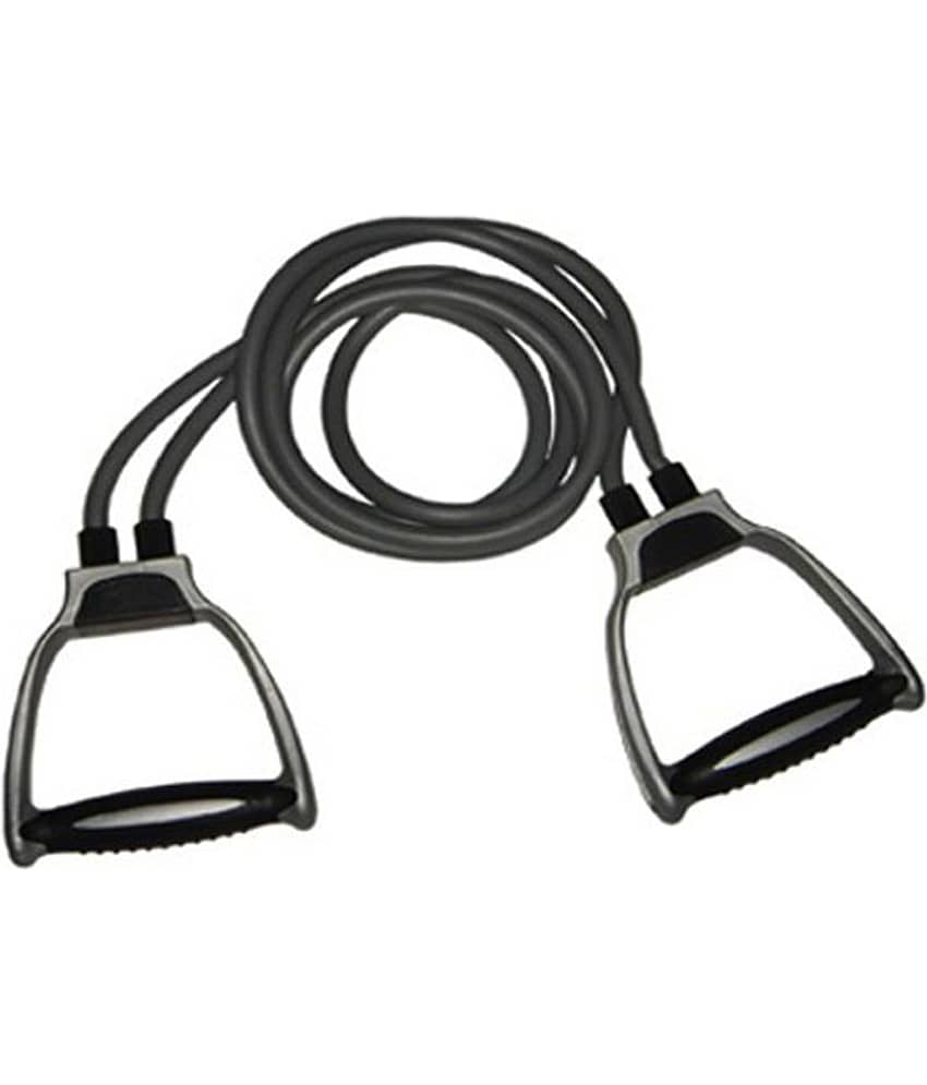 Double Toning Resistance Tube Pull Rope Elastic Rubber Exercise Band for Stretching, Workout, Home Gym and Toning with Heavy Quality D Shaped Handles