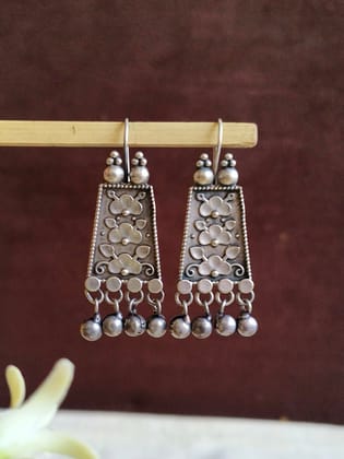 Floral Oxidised Silver Daily Hook Earrings | Sarichka Fashion