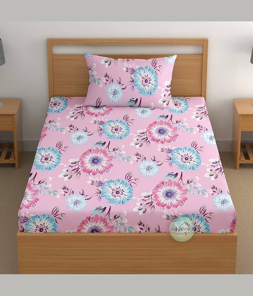 CG HOMES Pink Microfiber 1 Single Bedsheet with 1 Pillow Cover ( 215 cm x 150 cm )