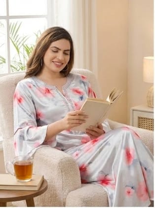 Soft Satin Floral Nightdress for Women – Short Style