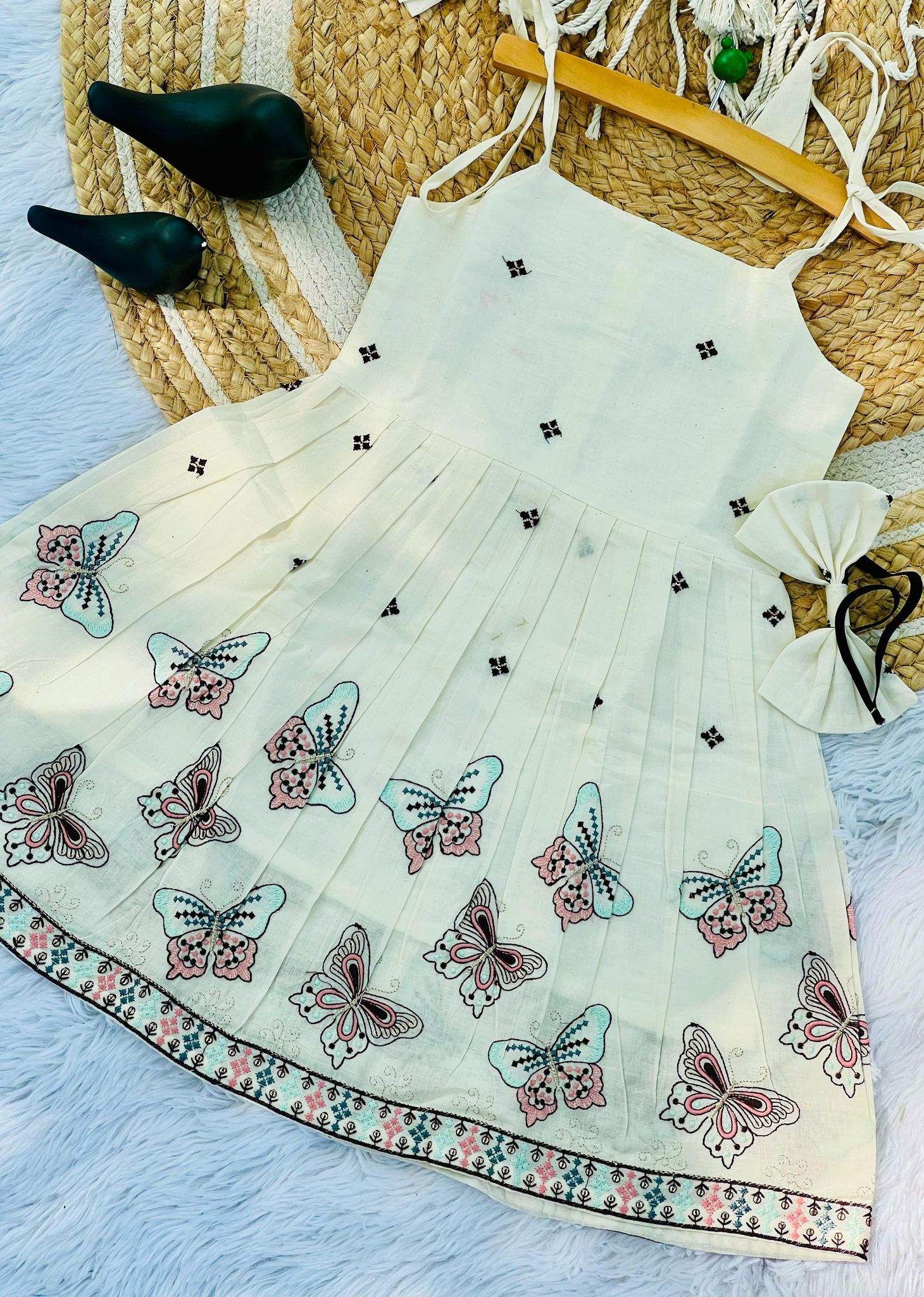 Premiuem Summer Special Khadi Cotton Fabric Kids Frock-White / 0-3 Month