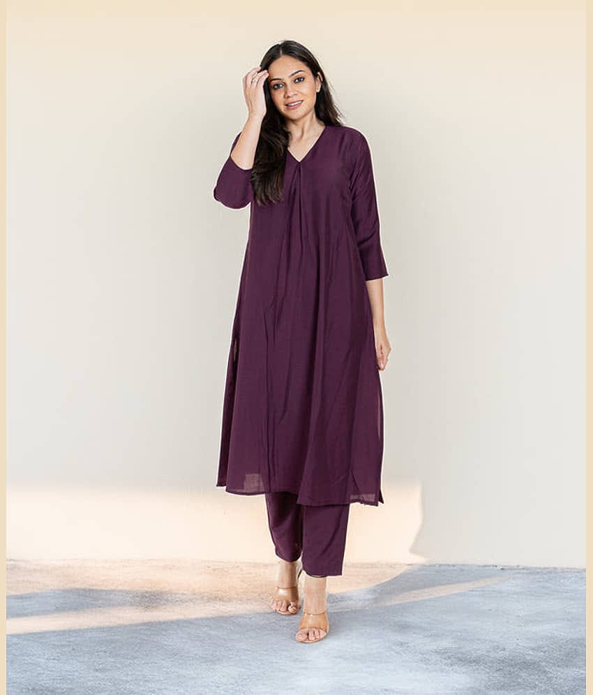 Royal Export Women Solid Kurta With Trousers Co-Ord Set ( Maroon )