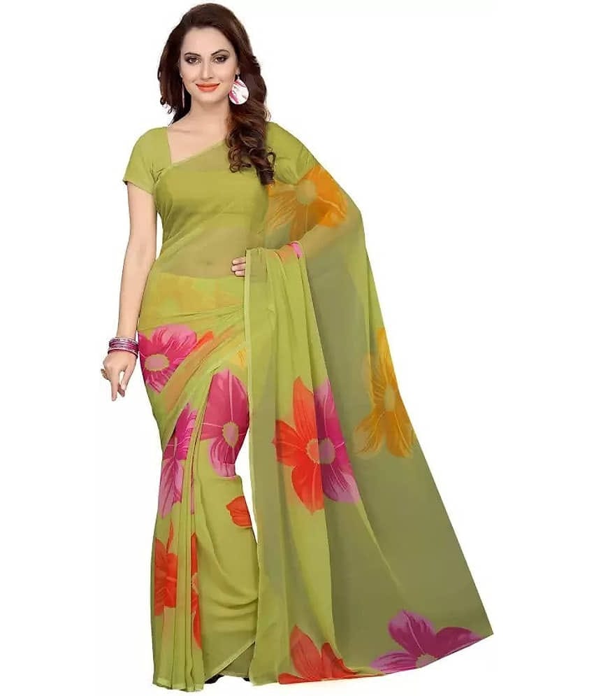 Yashika Georgette Printed Regular Saree With Unstitched Blouse Piece ( Multicolor )
