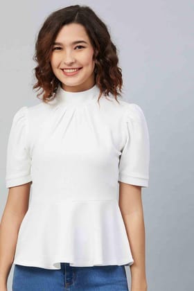 Marie Claire Solid Polyester Choker Neck Women's Top