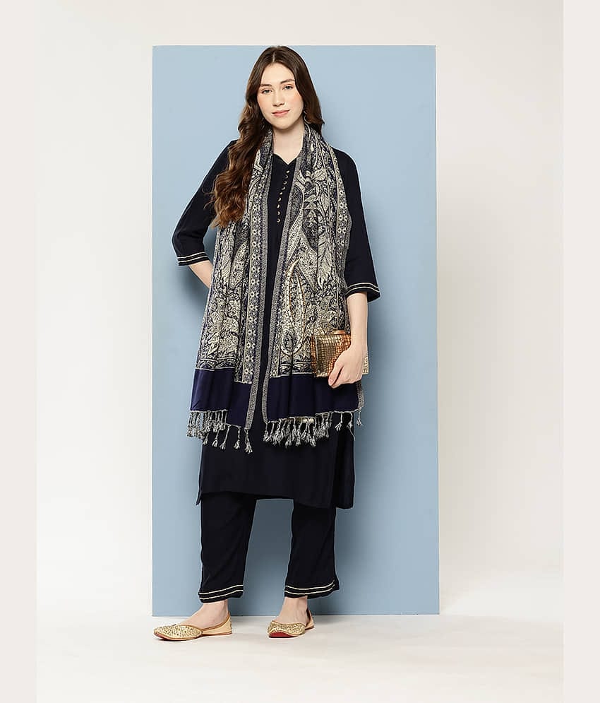 Aarika Navy Self Design Shawl - ( Pack of 1 )