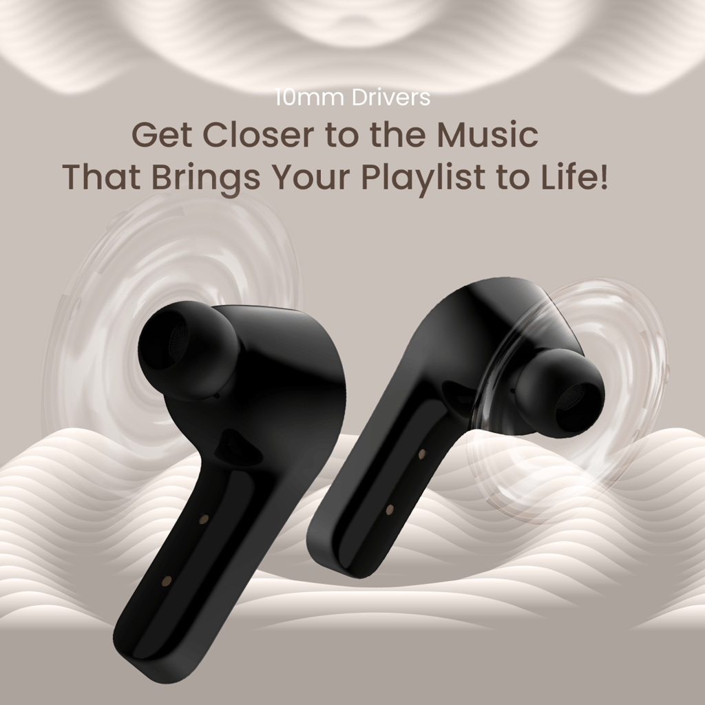 Cellecor BroPods CB07 Waterproof Earbuds With 25 Hours Playtime, ENC, 10mm Driver Bluetooth - Black