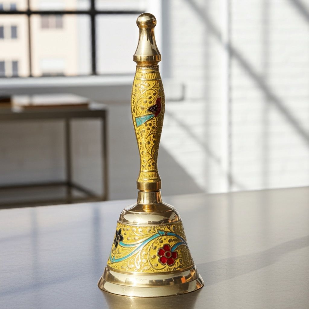 Brass Hand Bell No. 1 Yellow Colour, Height : 6.2 Inch (ZMAS167 A)