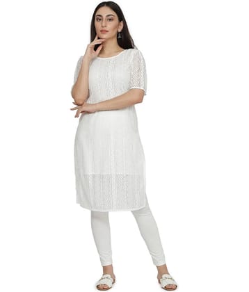 NUEVOSDAMAS - White Cotton Women's Straight Kurti ( Pack of 1 )