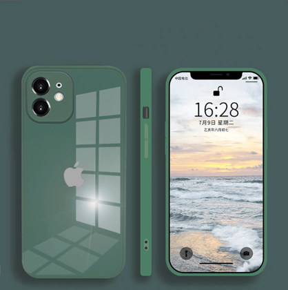 iPhone 12 Aqua Square Tempered Glass Case-Dark Green